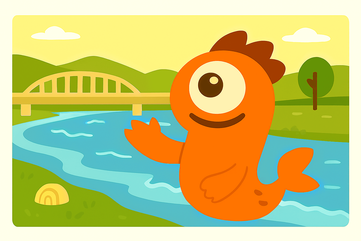 埼玉県を流れる大きな川と橋のイラスト